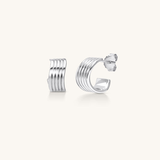 Ridge Curve Hoop Earrings | 18K White Gold Plated Sterling Silver
