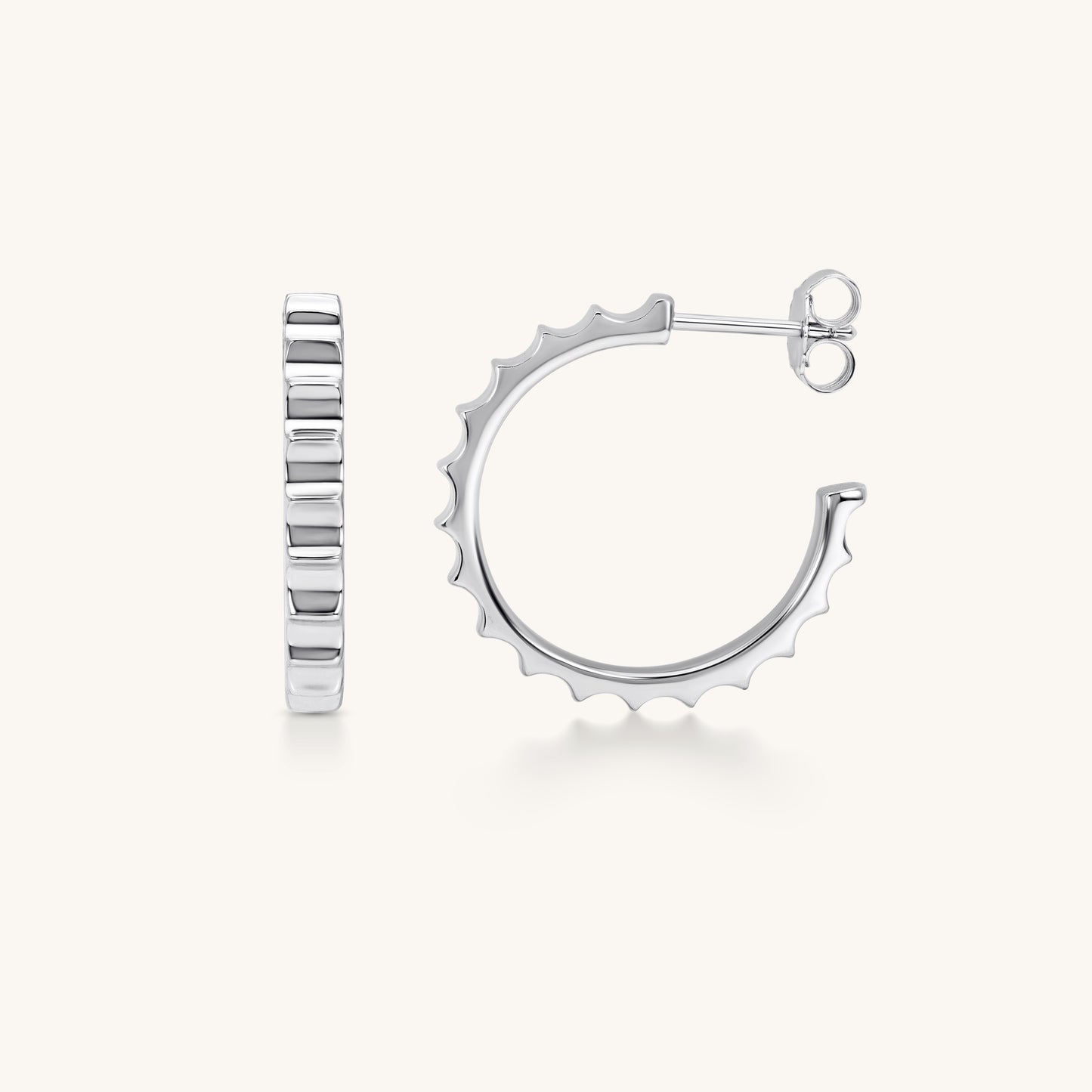Ripple Texture Hoop Earrings | 18K White Gold Plated Sterling Silver