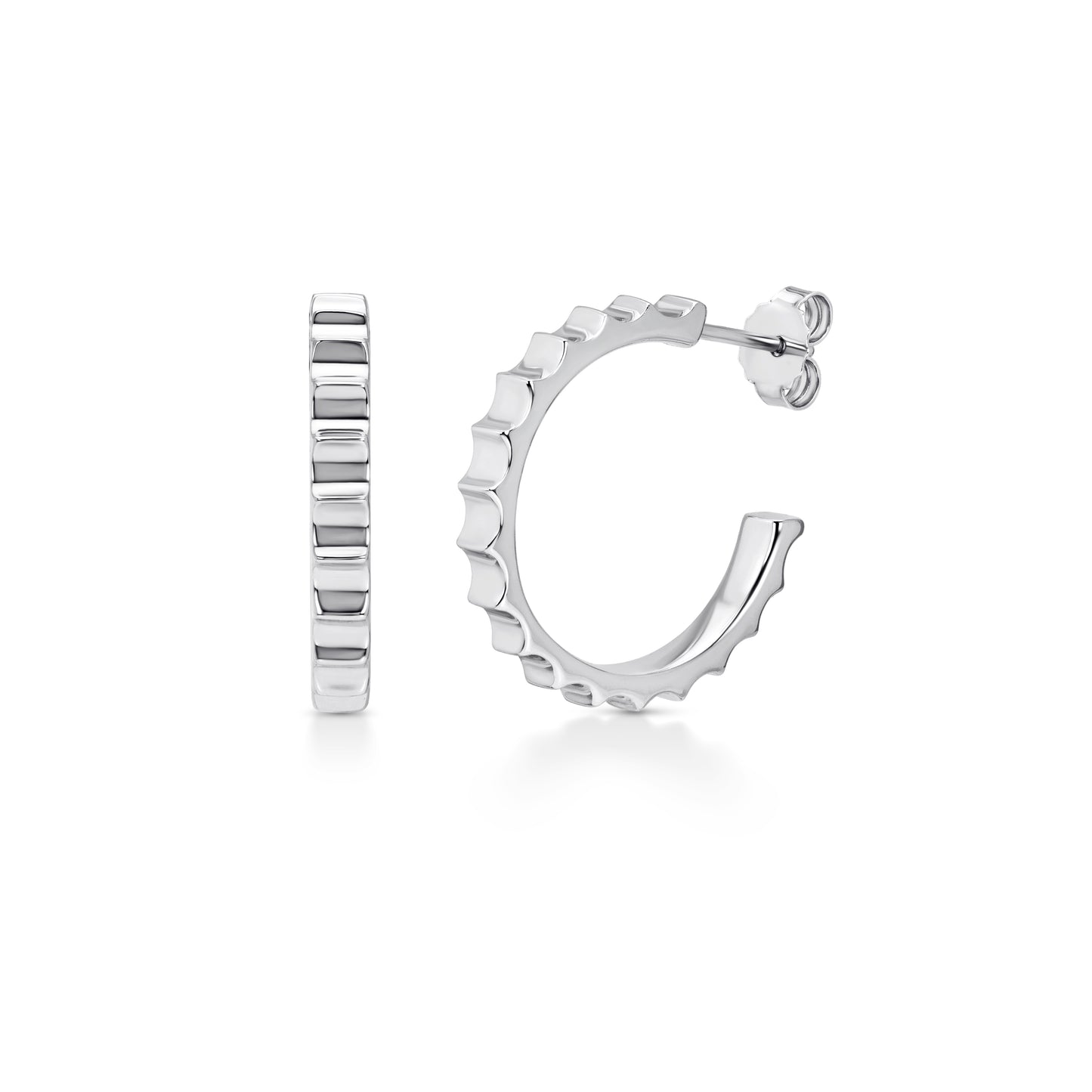 Ripple Texture Hoop Earrings | 18K White Gold Plated Sterling Silver