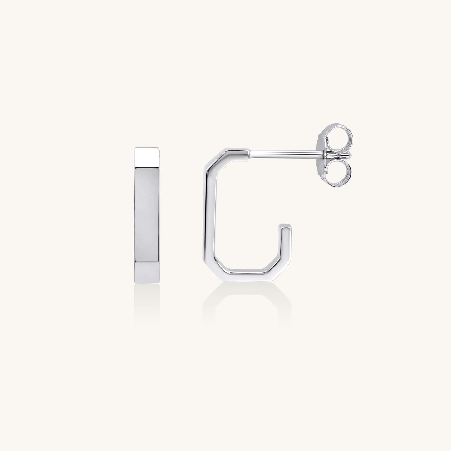 Geo Square Hoop Earrings | 18K White Gold Plated Sterling Silver