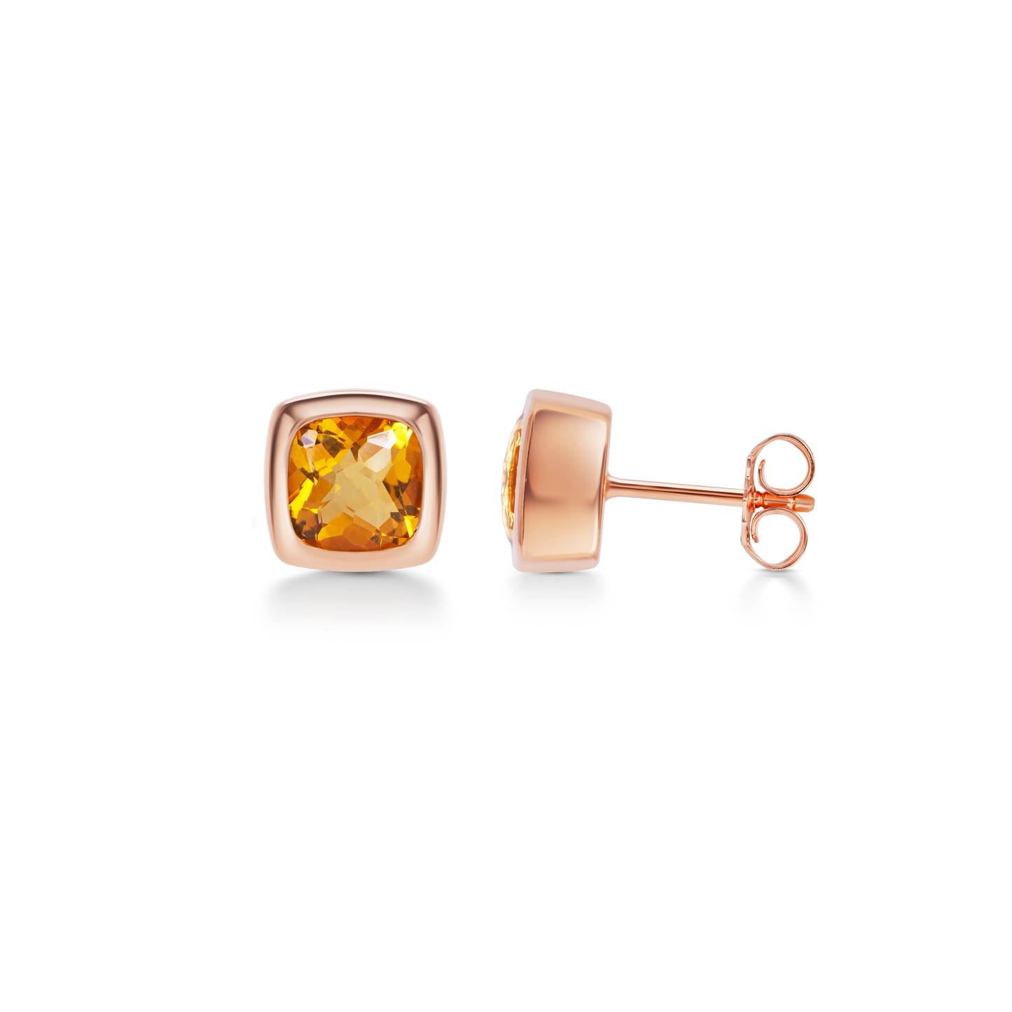 Gemuri Citrine Cushion Bezel Studs | 18K Rose Gold Plated Sterling Silver