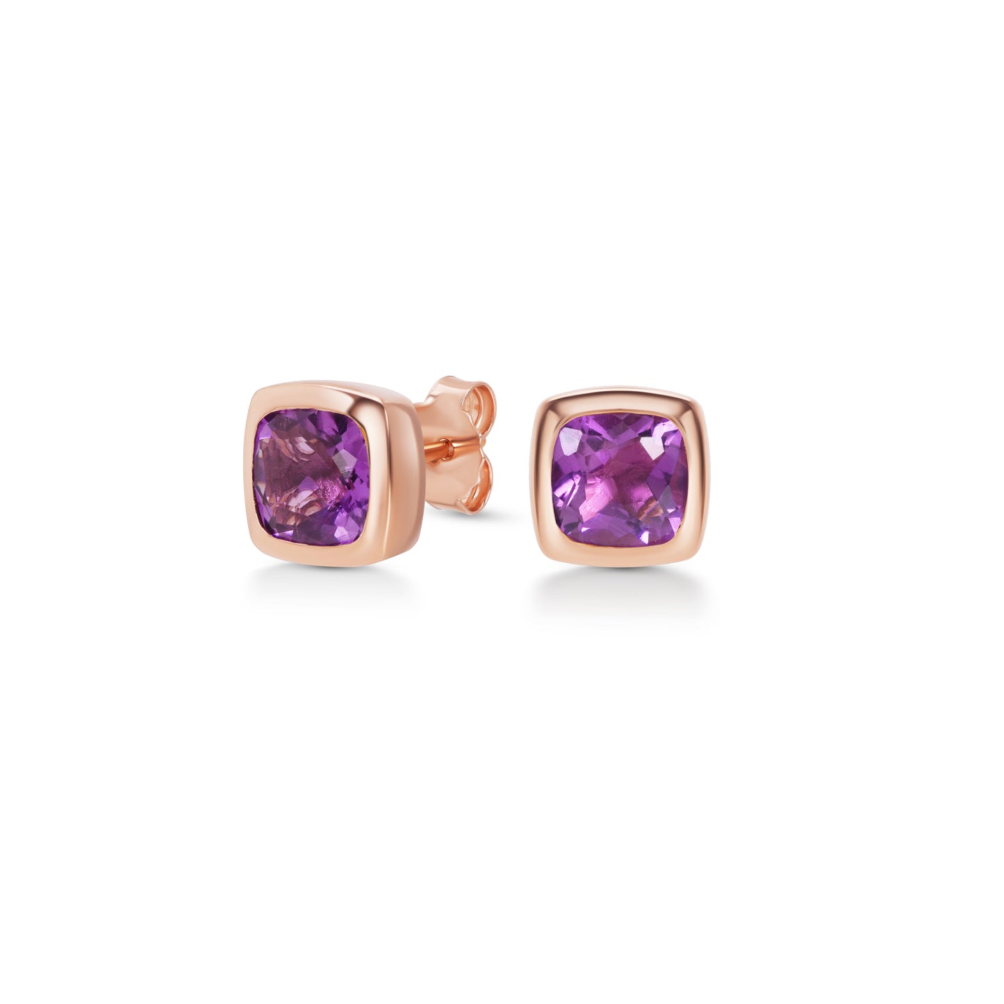 Amethyst Cushion Bezel Studs | 18K Rose Gold Plated