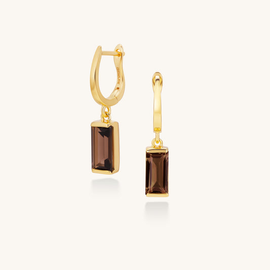 Smoky Quartz Baguette Drop Earrings | 18K Gold Plated Sterling Silver