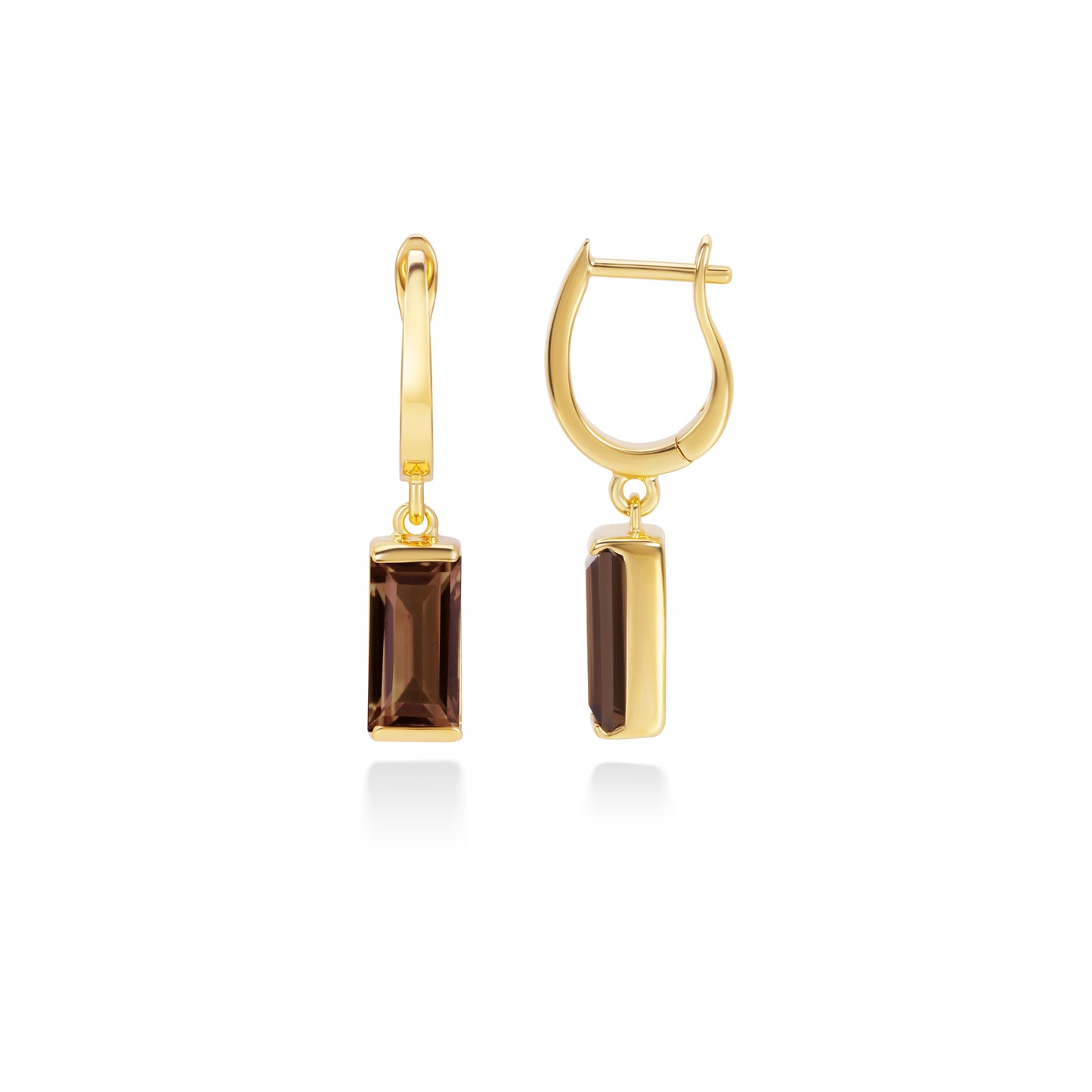 Smoky Quartz Baguette Drop Earrings | 18K Gold Plated Sterling Silver