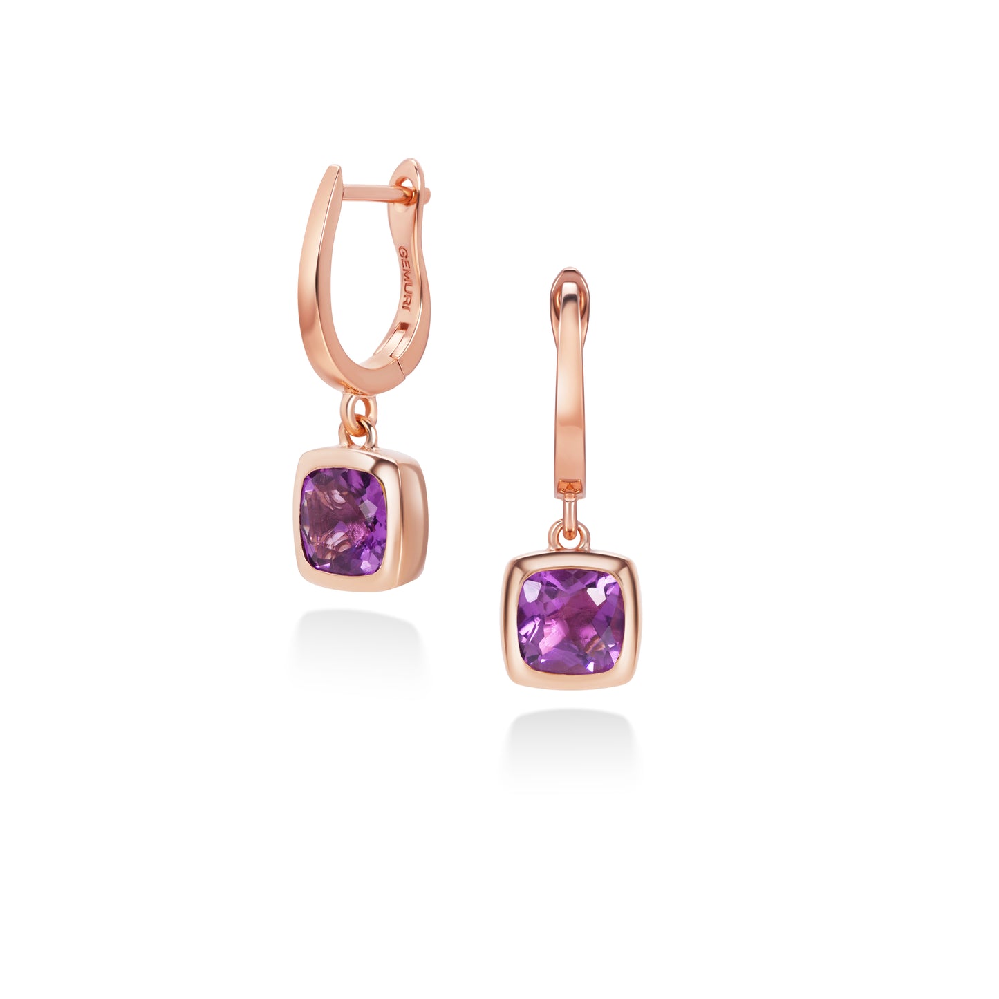 Amethyst Cushion Drop Hoop Earrings | 18K Rose Gold Plated Sterling Silver