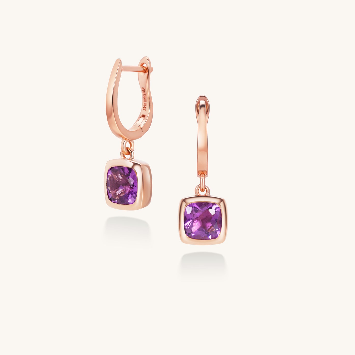 Amethyst Cushion Drop Hoop Earrings | 18K Rose Gold Plated Sterling Silver