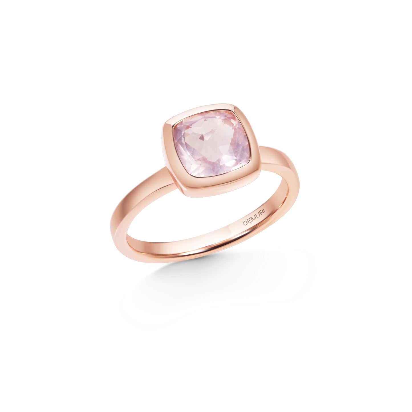 Rose Quartz Cushion Bezel Ring | 18K Rose Gold Plated Sterling Silver