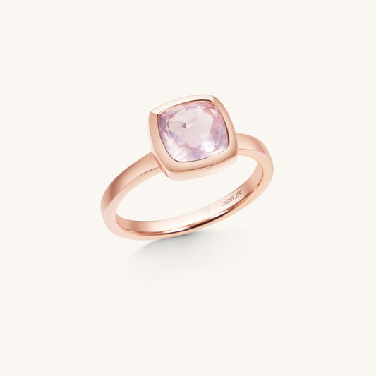 Rose Quartz Cushion Bezel Ring | 18K Rose Gold Plated Sterling Silver