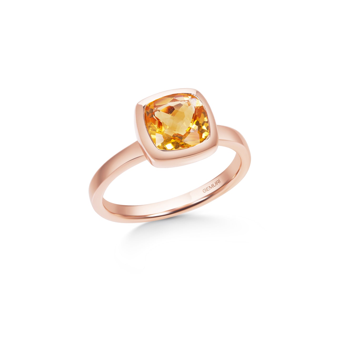 Citrine Cushion Bezel Ring | 18K Rose Gold Plated Sterling Silver