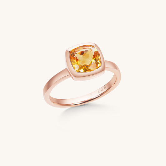Citrine Cushion Bezel Ring | 18K Rose Gold Plated Sterling Silver
