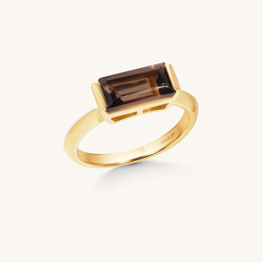 Smoky Quartz Baguette Bar Ring | 18K Gold Plated Sterling Silver