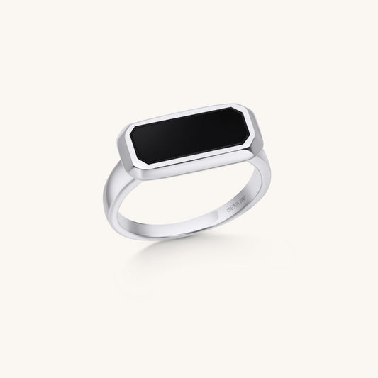 Octagon Onyx Ring – White Gold