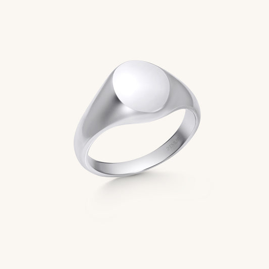 Minimalist Oval Signet Ring | 18K White Gold Plated Sterling Silver