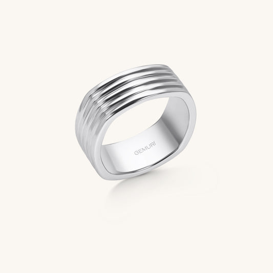 Sculpted Ridge Square Ring | 18K White Gold Plated Sterling Silver