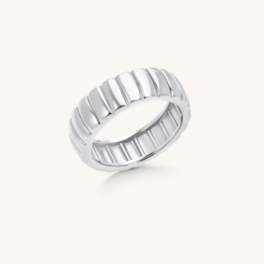 Textured Ridge Band Ring | 18K White Gold Plated Sterling Silver