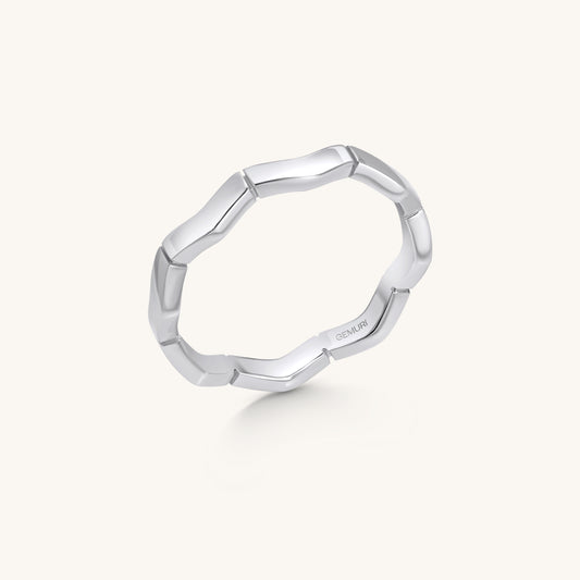 Wavy Link Stacking Ring | 18K White Gold Plated Sterling Silver