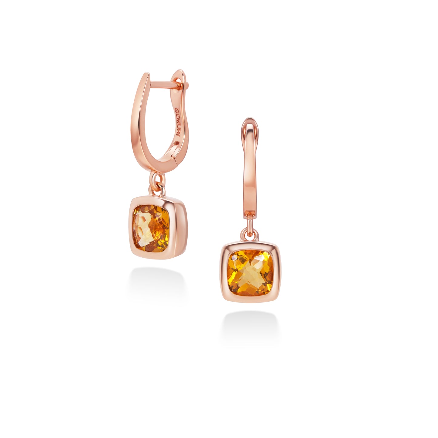 Citrine Cushion Drop Hoop Earrings | 18K Rose Gold Plated Sterling Silver