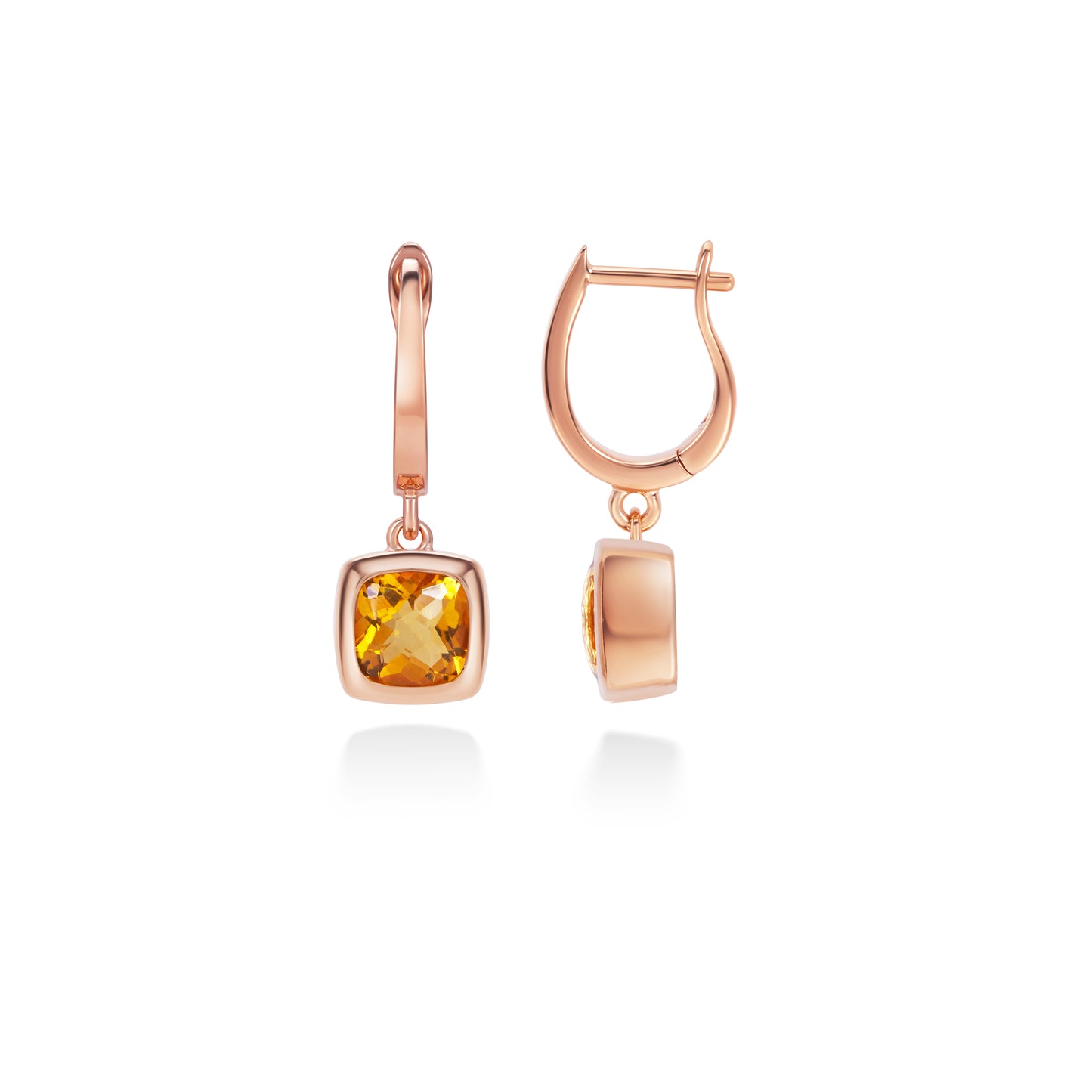 Citrine Cushion Drop Hoop Earrings | 18K Rose Gold Plated Sterling Silver