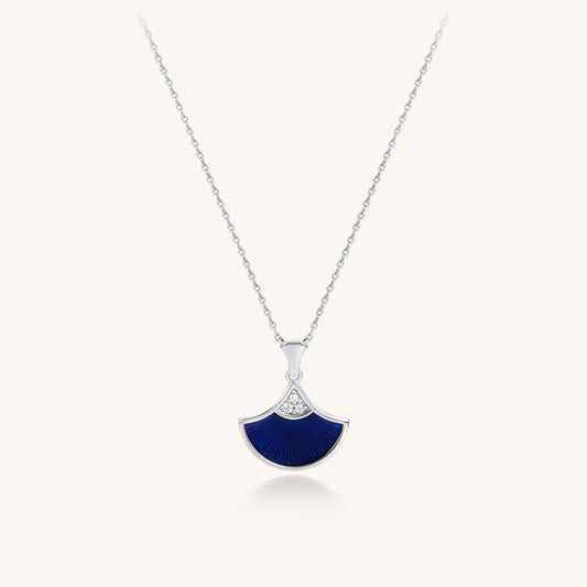Ginkgo Fan Pendant Necklace | 18K White Gold Plated Sterling Silver