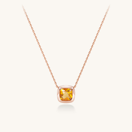 Cushion Bezel Citrine Pendant Necklace | 18K Rose Gold Plated Sterling Silver
