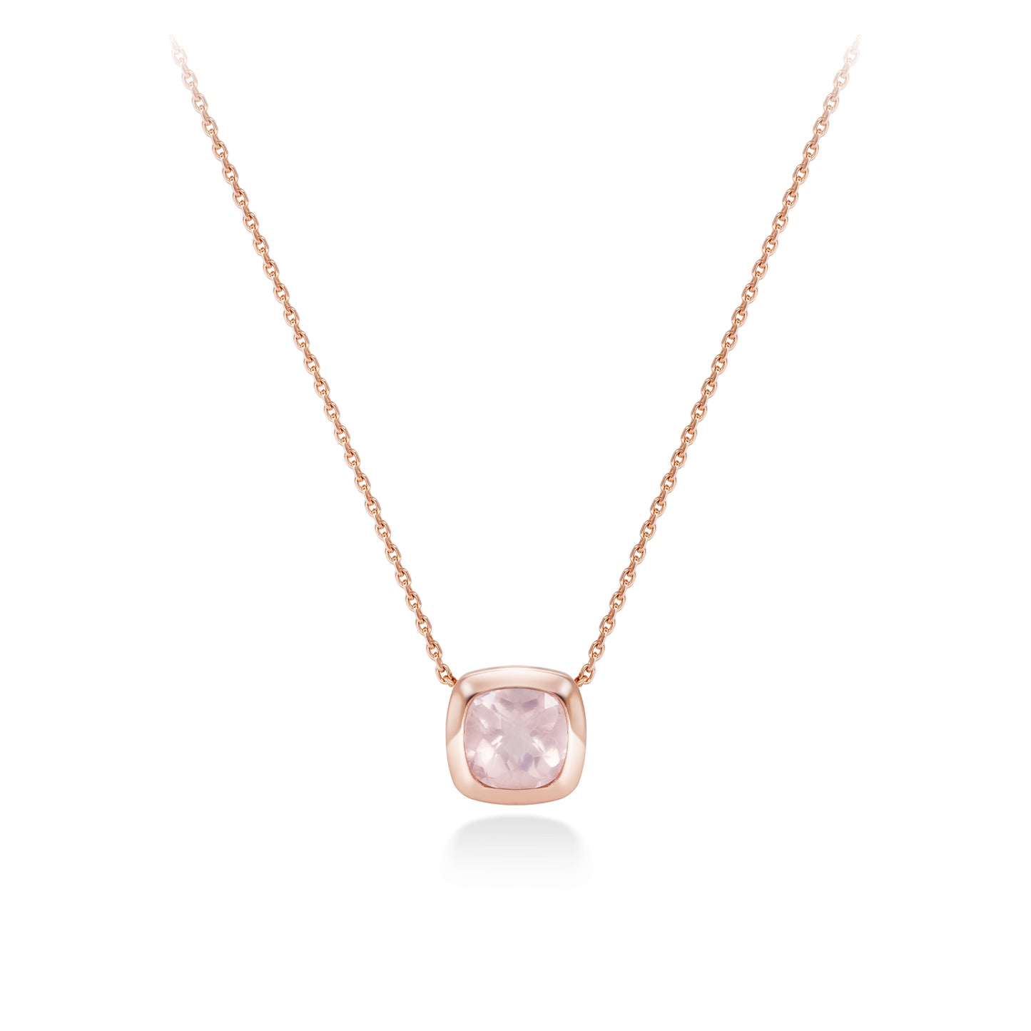 Cushion Bezel Rose Quartz Pendant Necklace | 18K Rose Gold Plated Sterling Silver