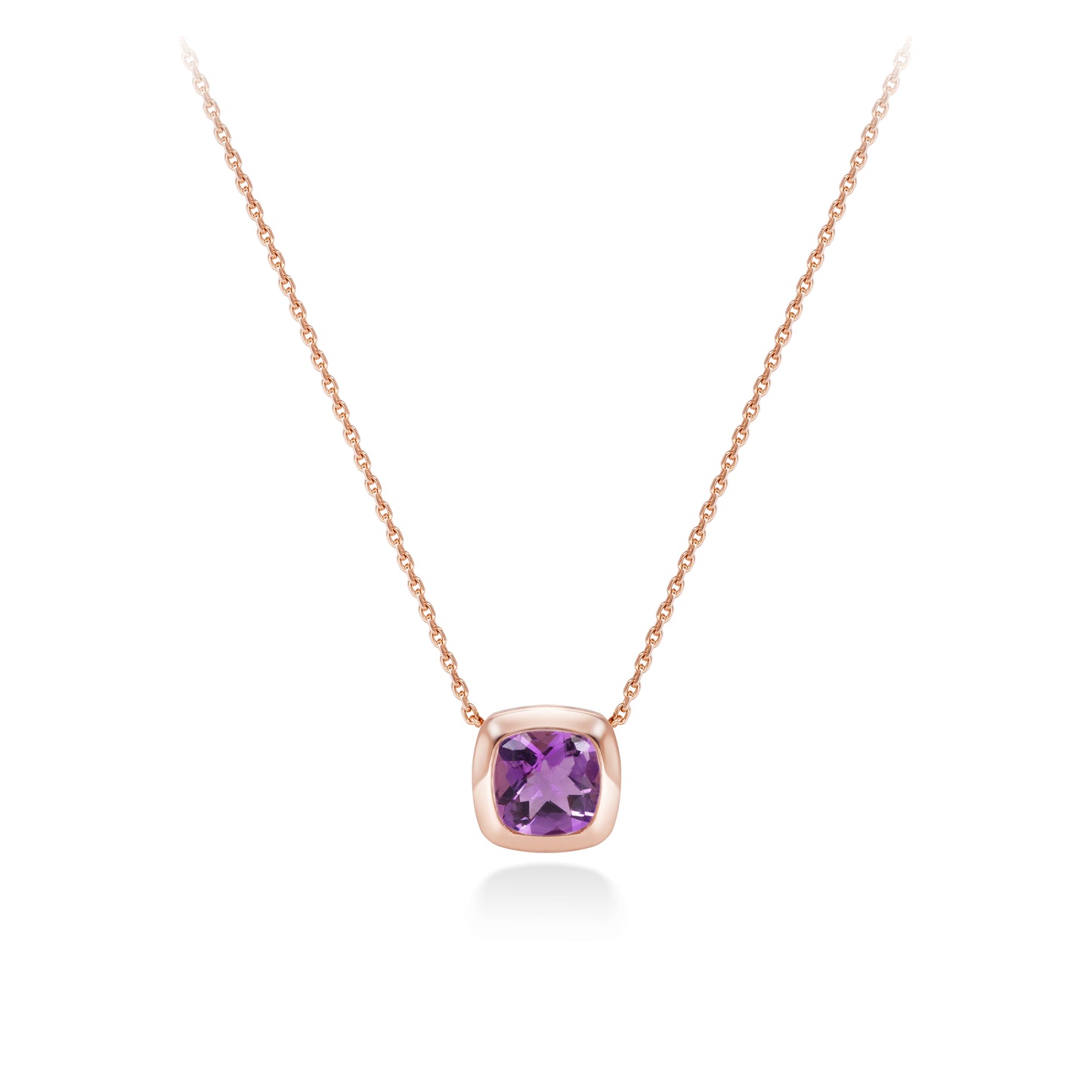 Cushion Bezel Amethyst Pendant Necklace | 18K Rose Gold Plated Sterling Silver