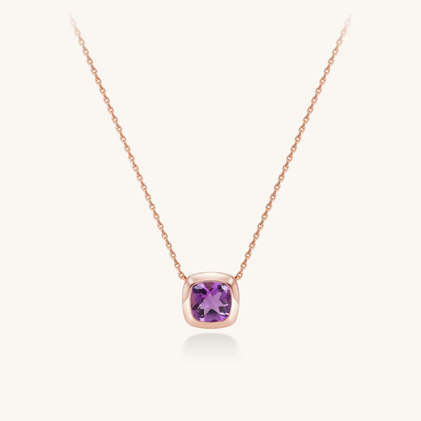Cushion Bezel Amethyst Pendant Necklace | 18K Rose Gold Plated Sterling Silver