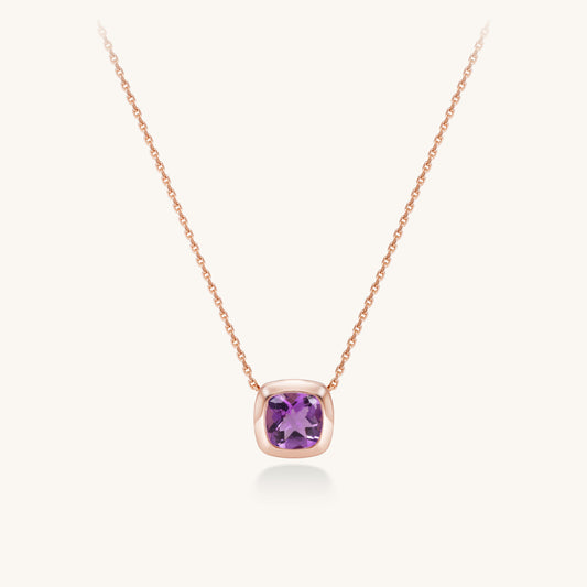 Cushion Bezel Amethyst Pendant Necklace | 18K Rose Gold Plated Sterling Silver