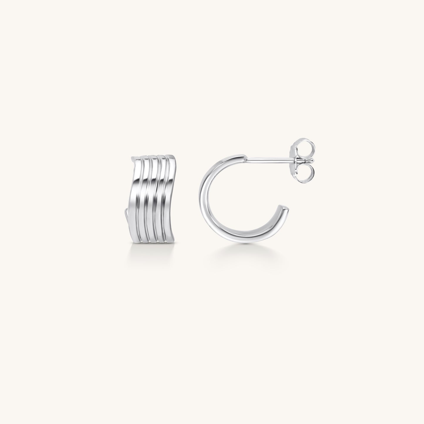 Ridge Curve Hoop Earrings | 18K White Gold Plated Sterling Silver