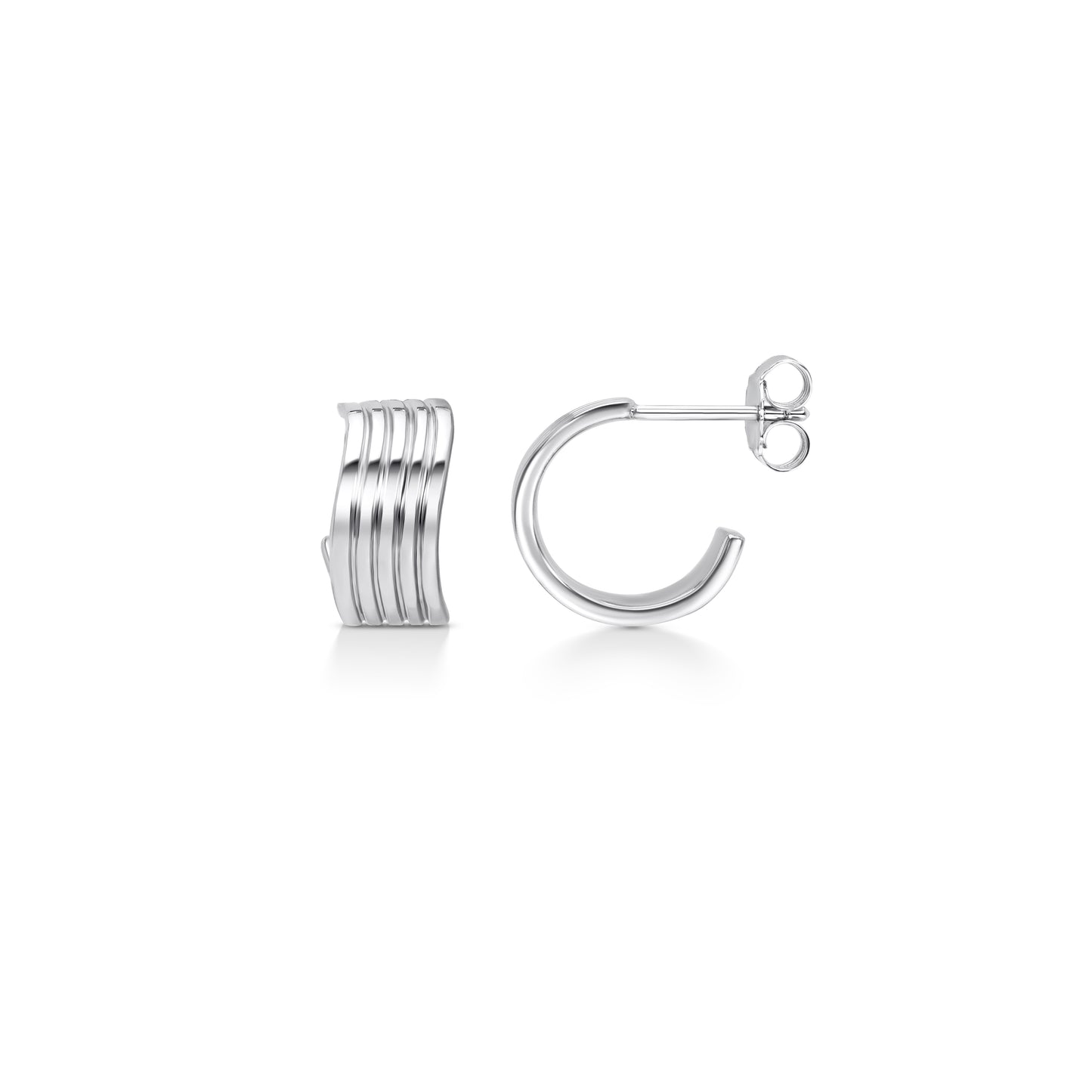 Ridge Curve Hoop Earrings | 18K White Gold Plated Sterling Silver