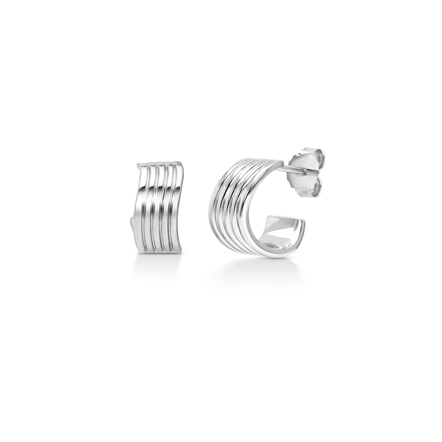 Ridge Curve Hoop Earrings | 18K White Gold Plated Sterling Silver
