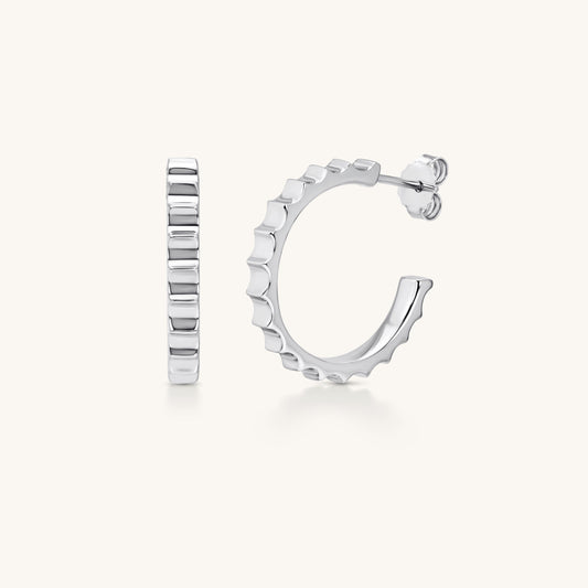 Ripple Texture Hoop Earrings | 18K White Gold Plated Sterling Silver