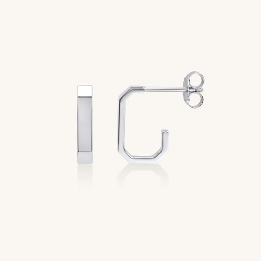 Geo Square Hoop Earrings | 18K White Gold Plated Sterling Silver