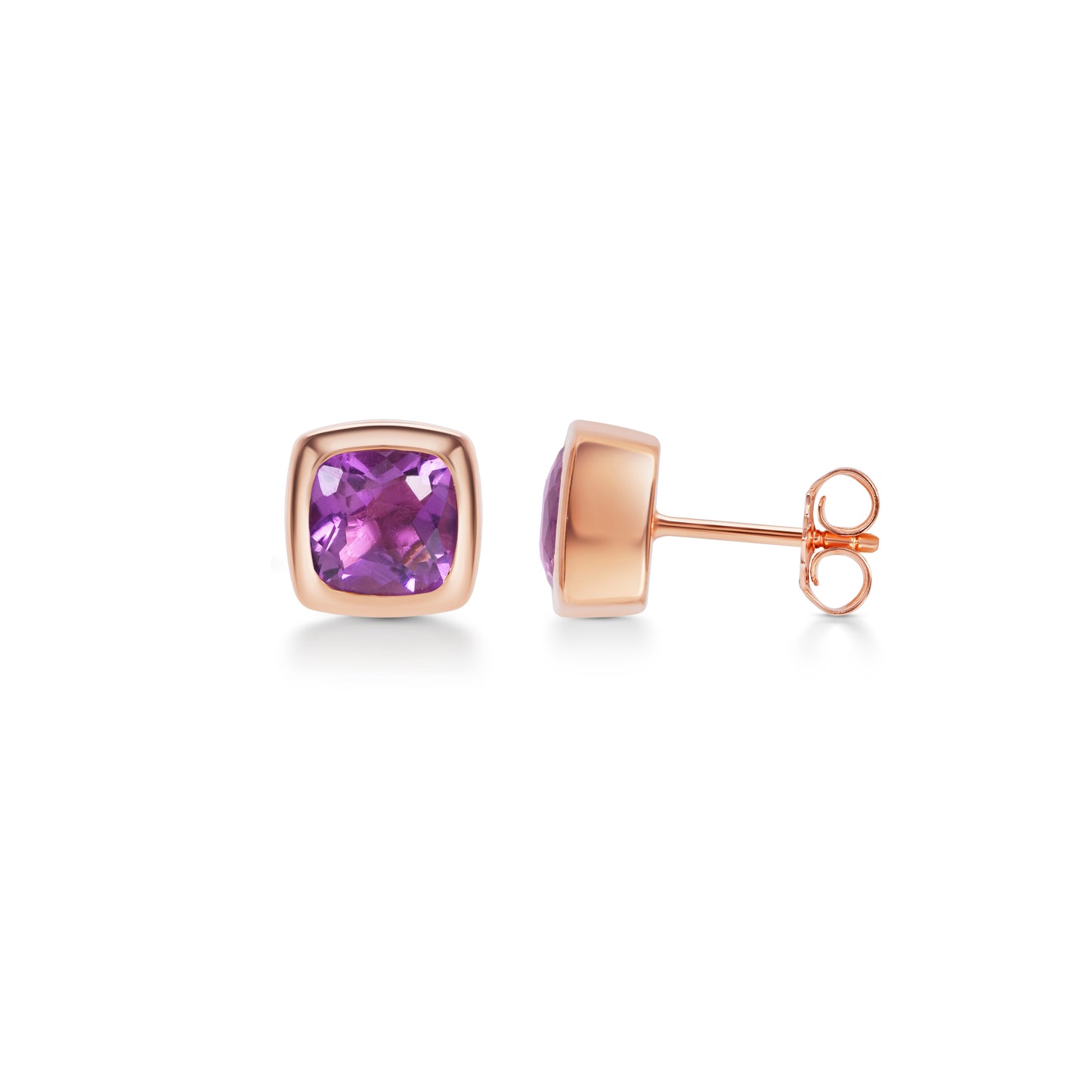 Amethyst Cushion Bezel Studs | 18K Rose Gold Plated