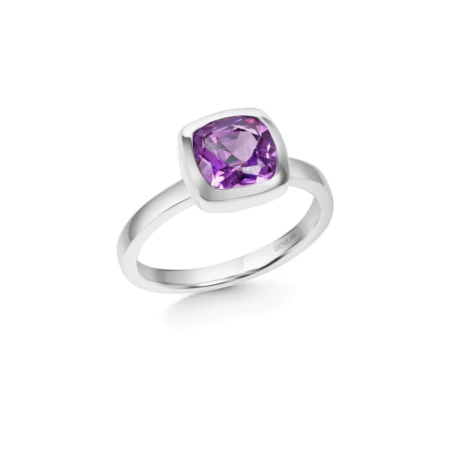 Amethyst Cushion Bezel Ring | 18K White Gold Plated Sterling Silver