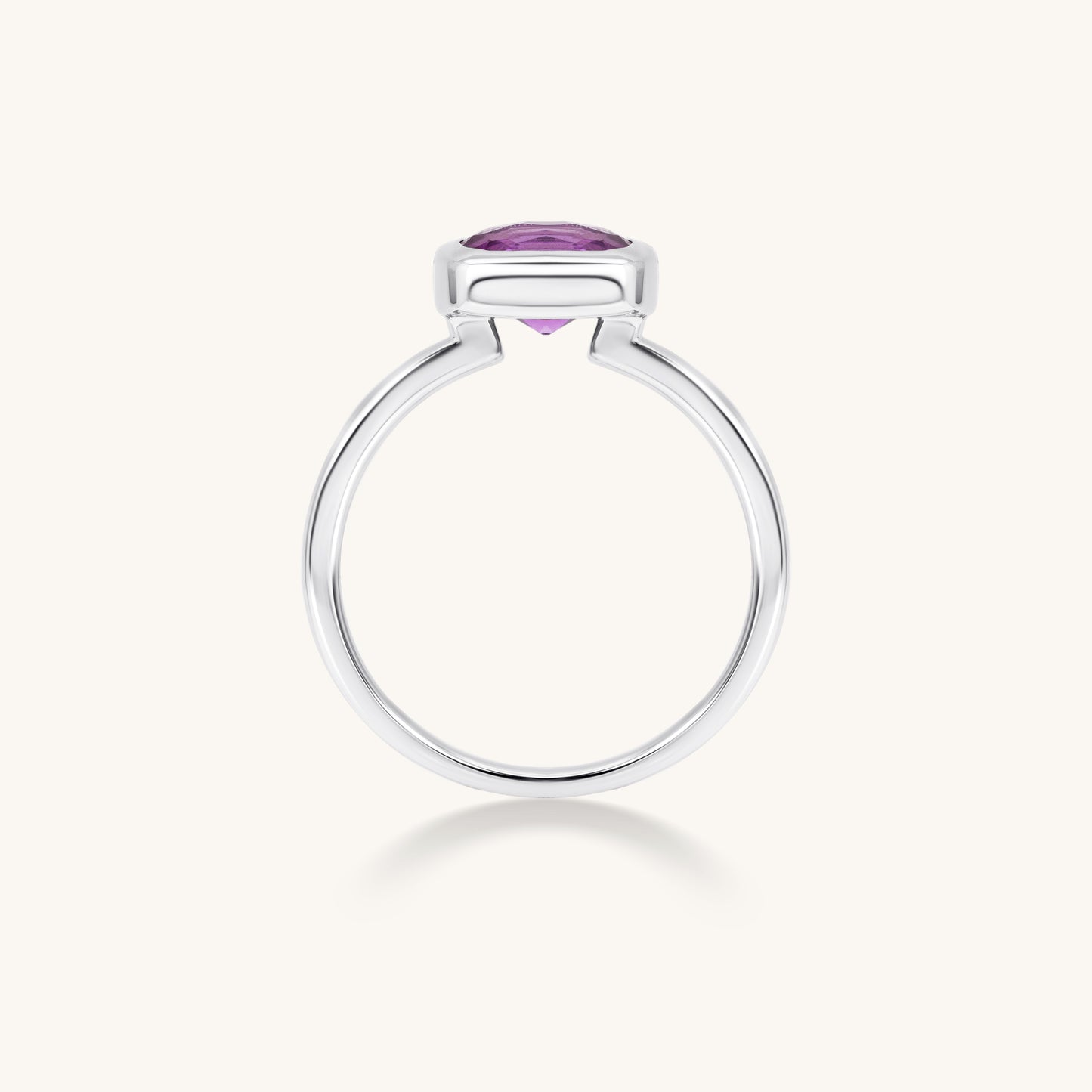 Amethyst Cushion Bezel Ring | 18K White Gold Plated Sterling Silver