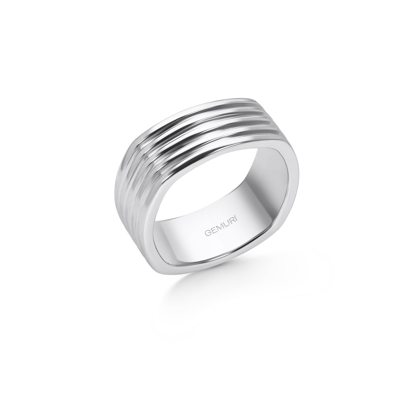 Sculpted Ridge Square Ring | 18K White Gold Plated Sterling Silver