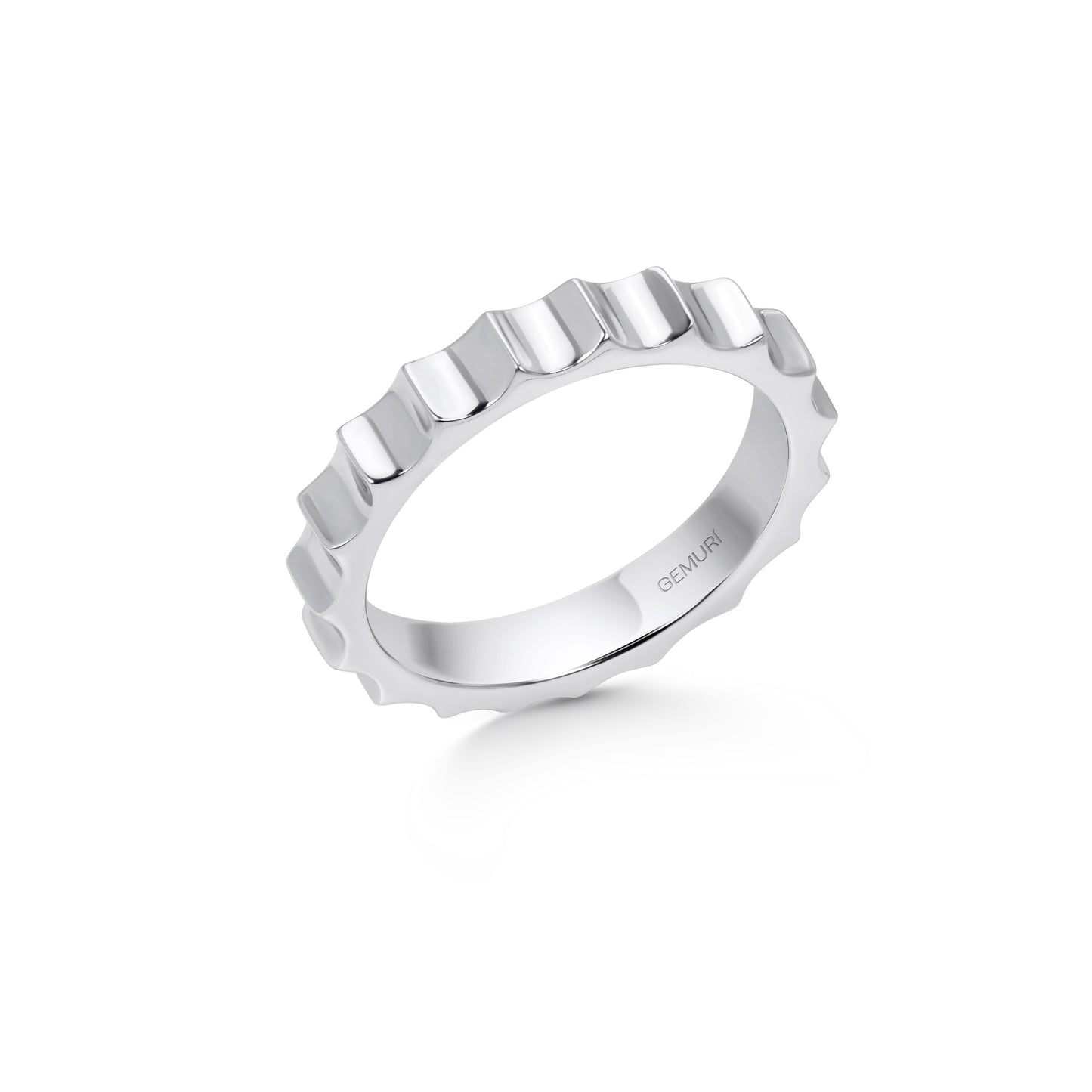 Ripple Edge Band Ring | 18K White Gold Plated Sterling Silver