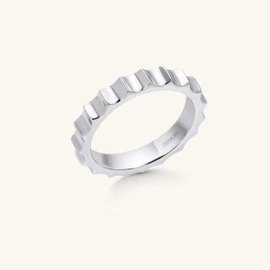 Ripple Edge Band Ring | 18K White Gold Plated Sterling Silver