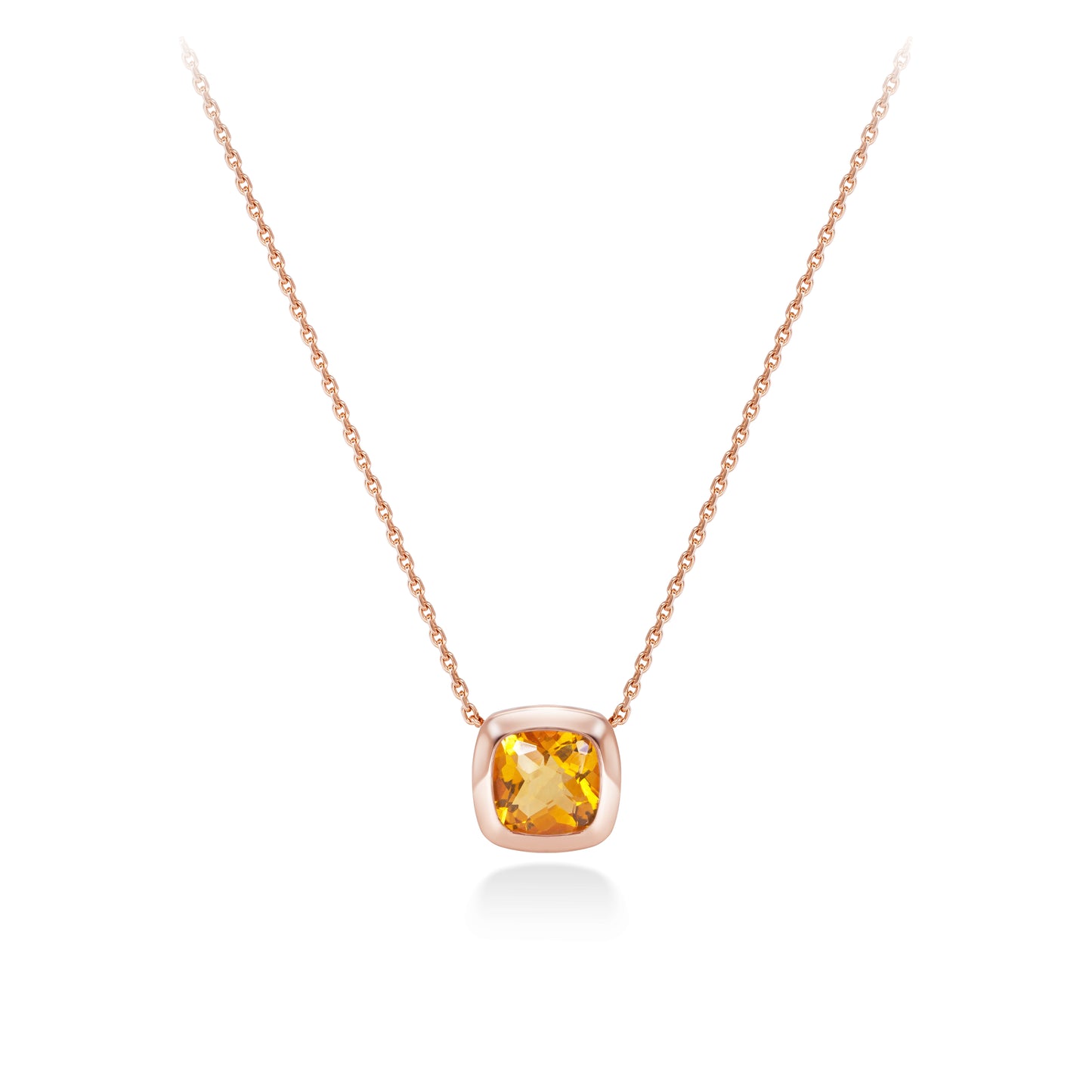 Cushion Bezel Citrine Pendant Necklace | 18K Rose Gold Plated Sterling Silver