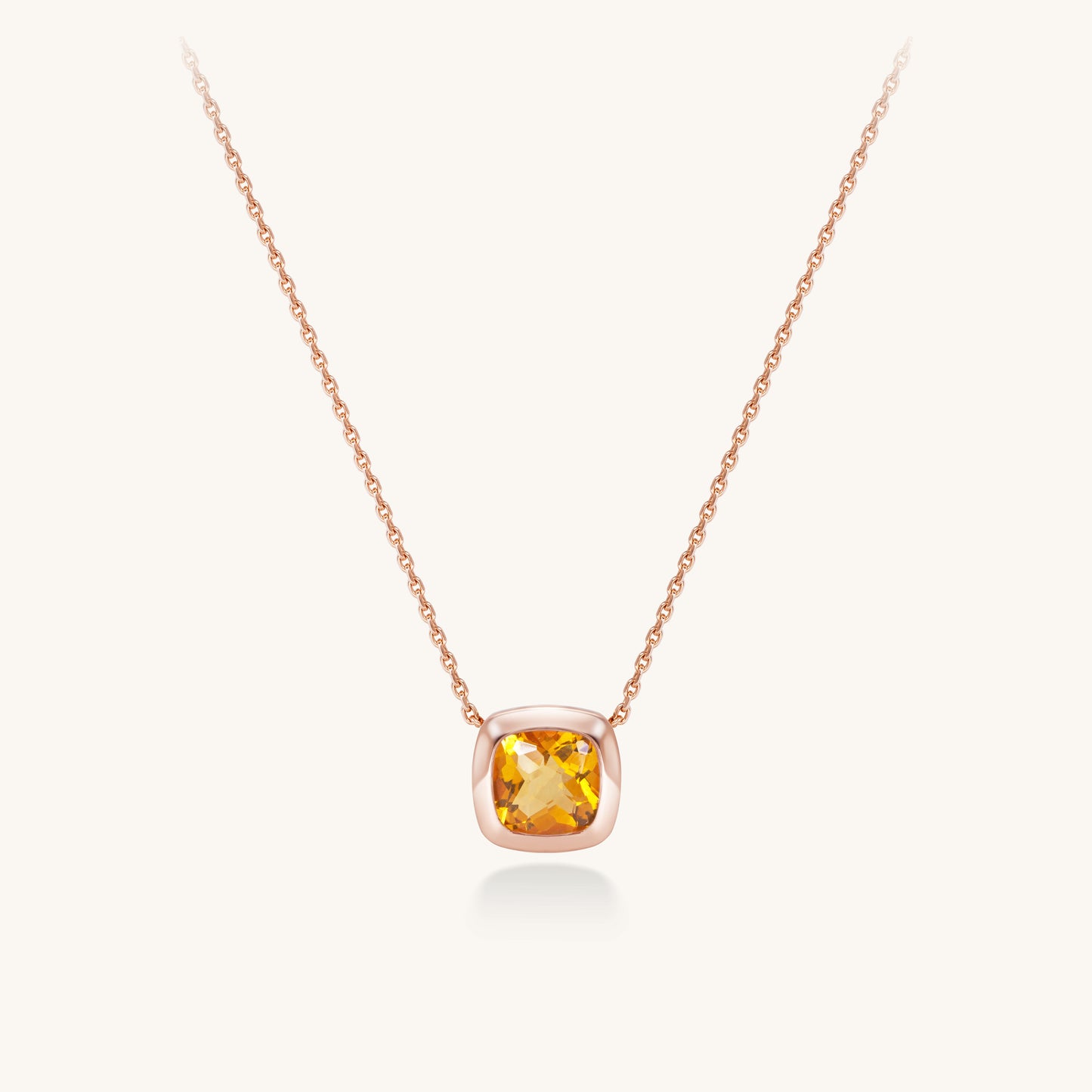 Cushion Bezel Citrine Pendant Necklace | 18K Rose Gold Plated Sterling Silver