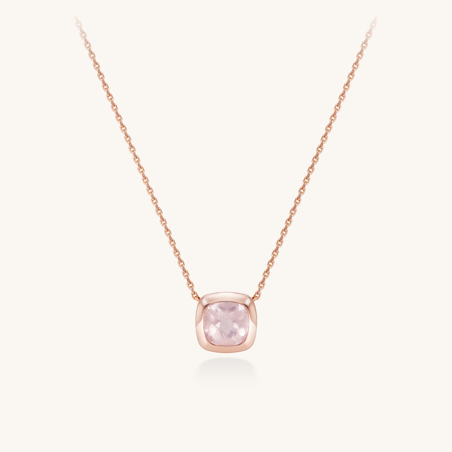 Cushion Bezel Rose Quartz Pendant Necklace | 18K Rose Gold Plated Sterling Silver